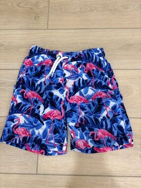 Children’s Place Vibrant Resortwear Tropical Flamingo Swim Trunks in Pink & Blue